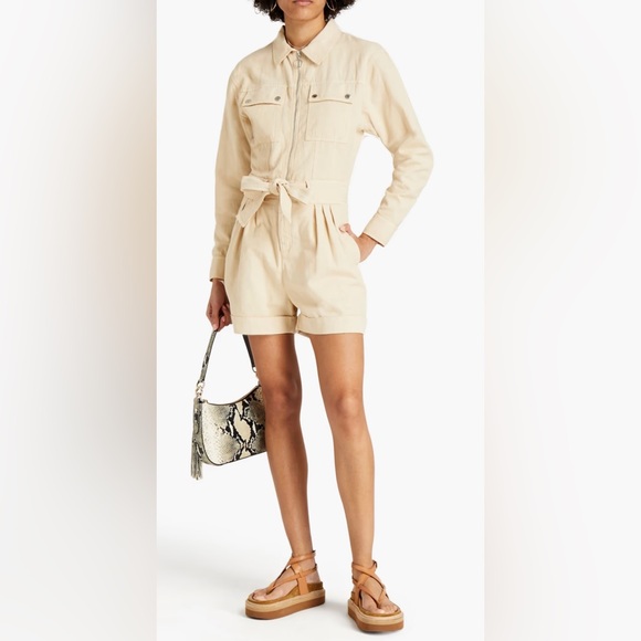 Sandro Paris Pleated cotton and linen-blend twill playsuit - Picture 1 of 12